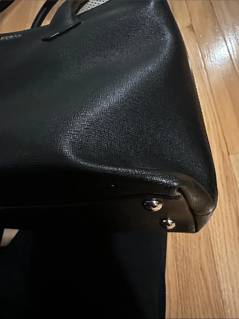 Furla Black Saffiano Leather Structured Tote with Dual Shoulder Straps